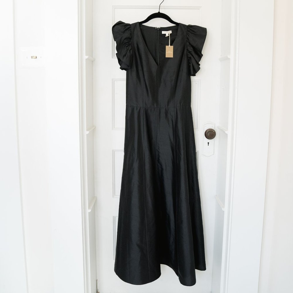 Ann Mashburn - Fit & Flare Amelie Dress Black Silk Shantung - S46884 - XS, NWT!